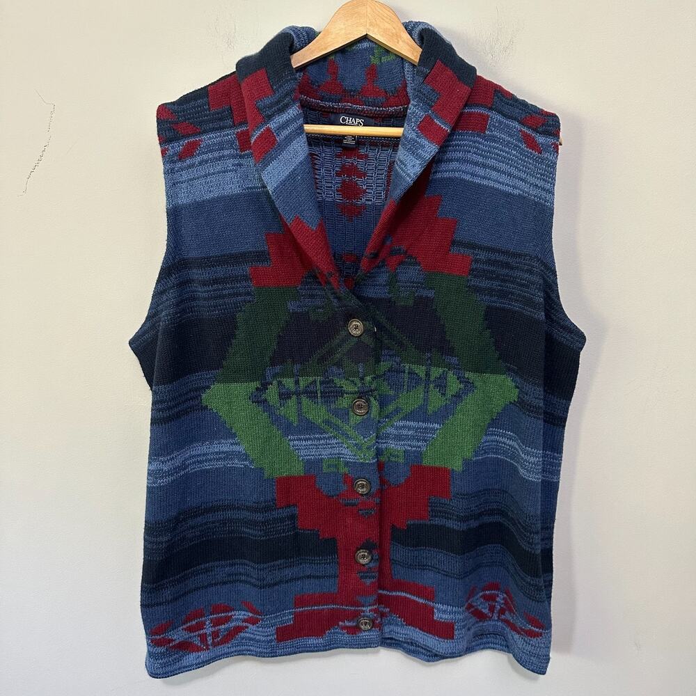 Chaps Ralph Lauren Sweater Vest Womens 2X Retro Boho Chic Southwestern Aztec